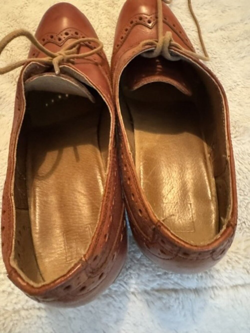 Frye Brown Leather Wingtip Lace-Up Heeled Oxfords - Picture 6 of 8